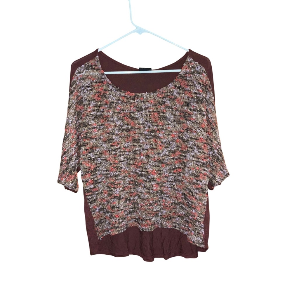 Womens Textured Knit Top Short‎ Sleeve Lightweight Pullover Blouse Burgundy